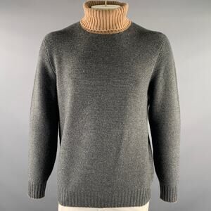 BRUNELLO CUCINELLI Size L Grey Camel Wool Cashmere Silk Turtleneck Pullover